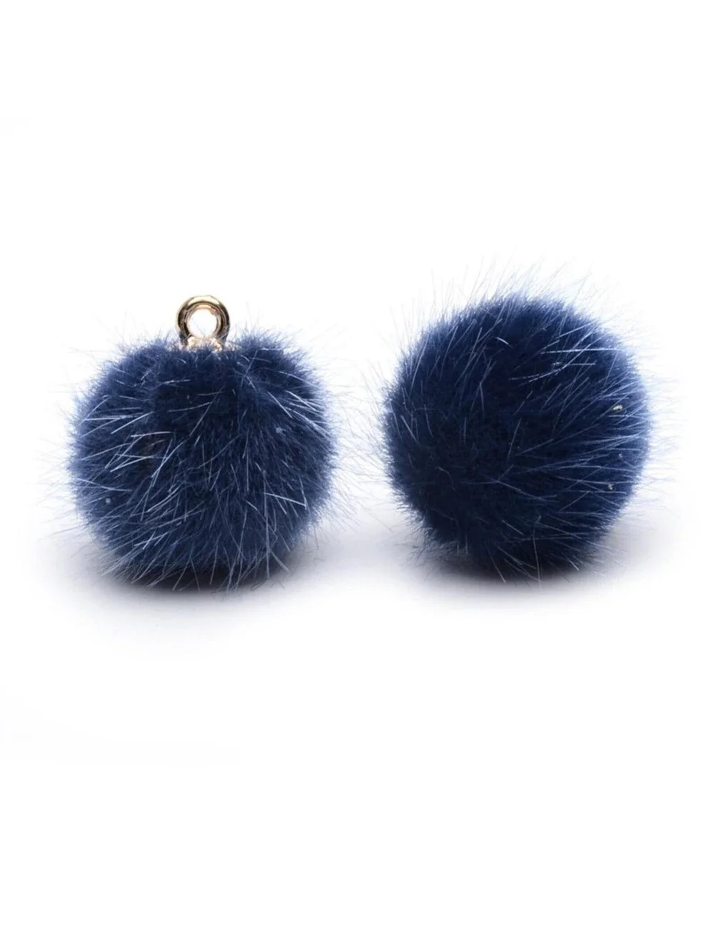 Handcrafted Deep Blue Vegan Faux Mink Fur Fuzzy Ball Pendants Charms 10 pcs
